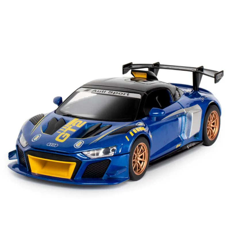 1:24 AUDI R8 GT2 Alloy Track Racing Car Model Diecast Metal Toy Sports Car Model Simulation Sound and Light Collection Kids Gift Blue - IHavePaws