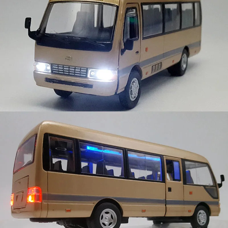 1:32 Coaster Alloy Bus Car Diecast Simulation Metal Business Bus Vehicles Car Model Sound and Light Collection Children Toy Gift