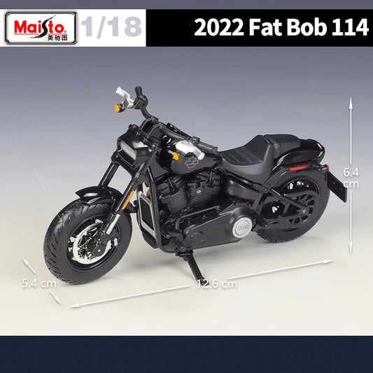 Maisto 1:18 Harley Davidson Fat Bob 114 2022 Motorcycle Model Toy Vehicle Collection Shork-Absorber Off Road Toys Car Ornaments