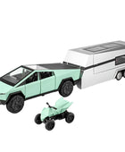 1/32 Tesla Cybertruck Pickup Trailer Alloy Car Model Diecasts Metal Off-road Vehicles Truck Model Green with motorbike - IHavePaws
