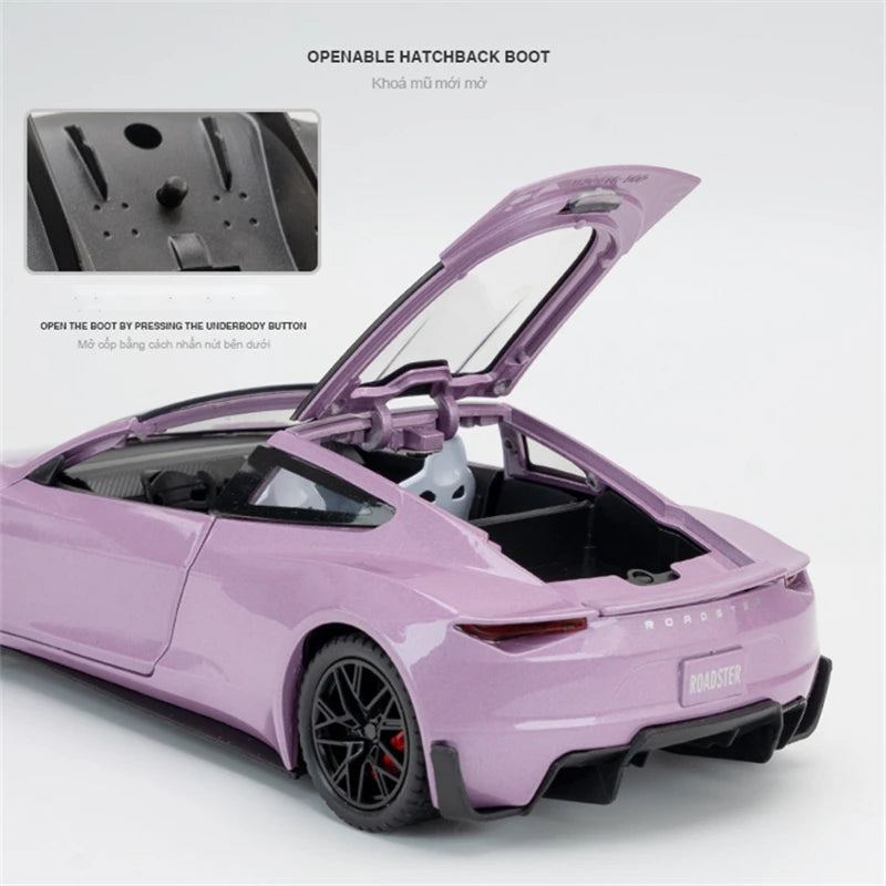 1:24 Tesla Roadster Convertible Alloy Sports Car Model Diecast Metal Toy Vehicle Car Model Simulation Sound and Light Kids Gift - IHavePaws