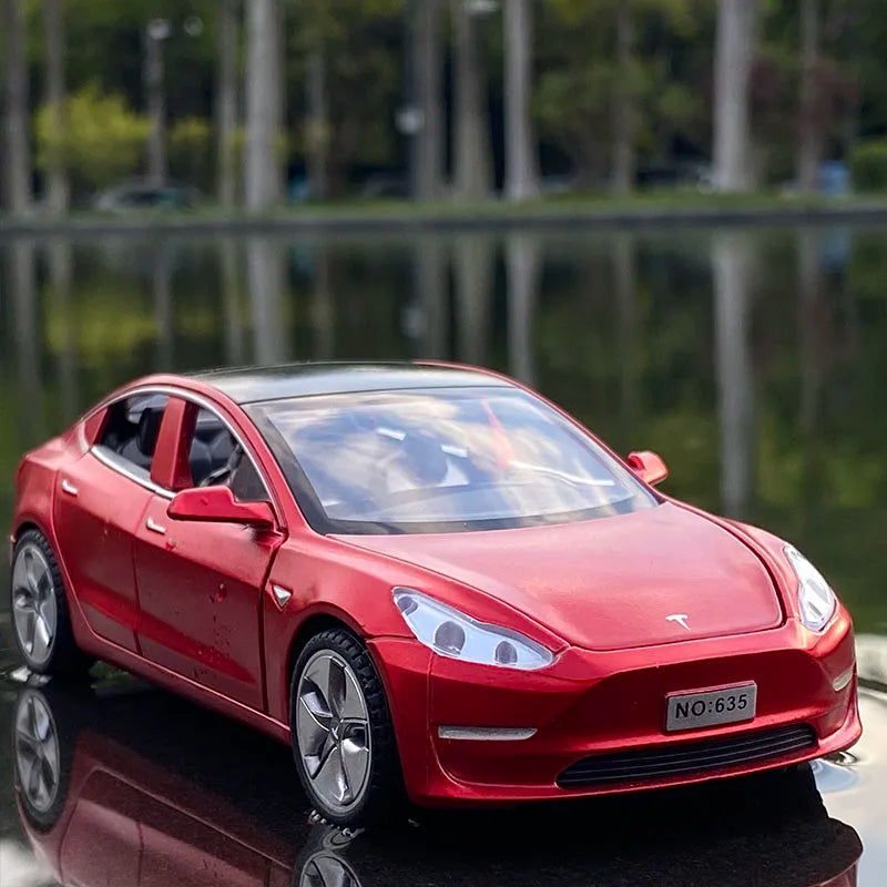 1:32 Tesla Model 3 Alloy Car Model Diecast Metal Vehicle Car Model High Simulation Sound and Light Collection Red - IHavePaws