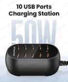 10/20-Ports 50W USB Charging Station Multi Port USB Hub Desktop  Charger for Iphone Samsung Tablet Ipad Multiple Devices