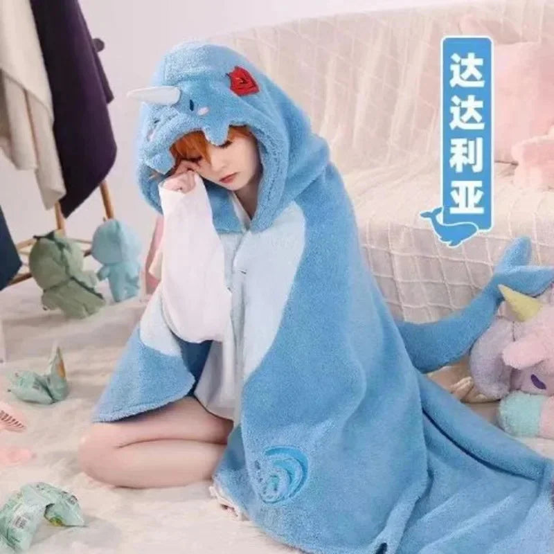 Genshin Impact Cosplay Cloak Blanket Zhong Li Hutao Tartaglia Wearable Cape Hooded Blanket Shawl Sofa Blanket Halloween Gifts Blue / Only capes - IHavePaws
