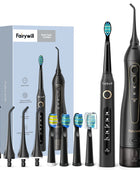 Fairywill Water Dental Flosser Teeth Portable Cordless USB Oral Irrigator Cleaner IPX7 Waterproof Electric Toothbrush Set Home 5020E-507Black - IHavePaws