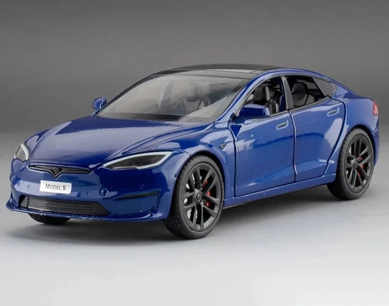 1:24 Tesla Model Y Model 3 Tesla Model S Alloy Die Cast Toy Car Model Sound and Light Model S Blue - IHavePaws