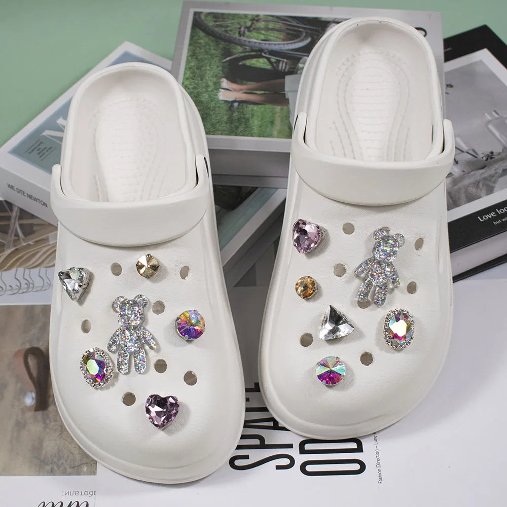 Shoe Charms for Crocs DIY Colorful Crystal Bear Diamond Chain Decoration Buckle for Croc Shoe Charm Accessories Kids Girls Gift A - IHavePaws