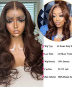 HD Chocolate Brown 13X4 Body Wave Lace Front Wig 28 30 32 Inch Brazlian Human Hair Wigs Dark Brown Transparent Lace Frontal Wig