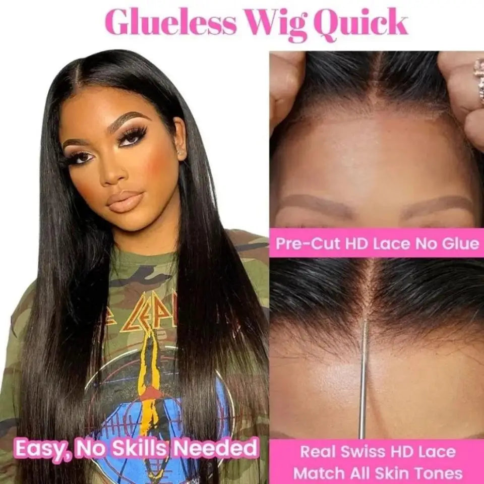 Glueless Straight 6x4 5x5 Lace Closure Pre Cut Lace Wig Brazilian Human Hair Transparent Lace Wigs Easy Wear Glueless Wigs 180%