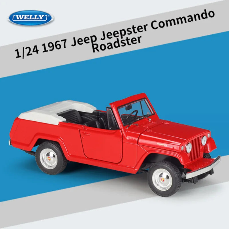 WELLY 1:24 1967 Jeep Jeepster Commando Alloy Station Wagon Car Model Diecast Metal Off-road Vehicles Car Model Children Toy Gift Red - IHavePaws