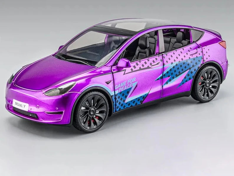 1:24 Tesla Model Y Model 3 Tesla Model S Alloy Die Cast Toy Car Model Sound and Light Model Y Purple - IHavePaws