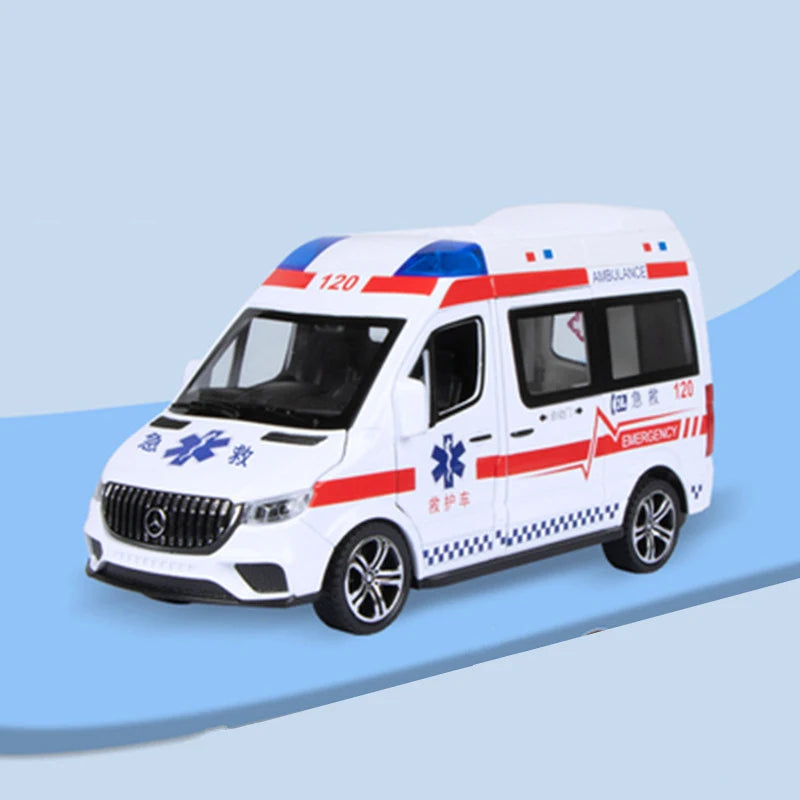 1:24 Ambulance Car Model Diecasts Metal Toy Police Ambulance Car Model Collection Sound and Light High Simulation Kids Toys Gift E Red - IHavePaws