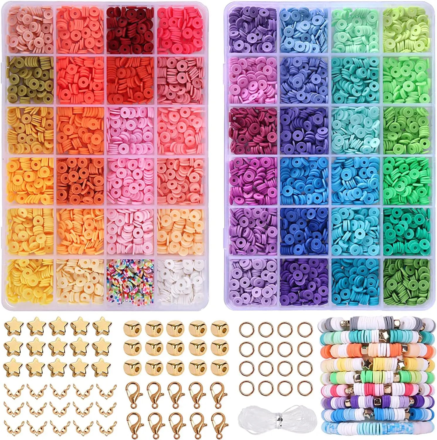 2 Box 24 Rainbow Color Clay Beads Bracelet Making Kit for Jewelry Making Letter Beads Accessories Kit DIY Handmade Supplies Kit 1-5400pcs - IHavePaws