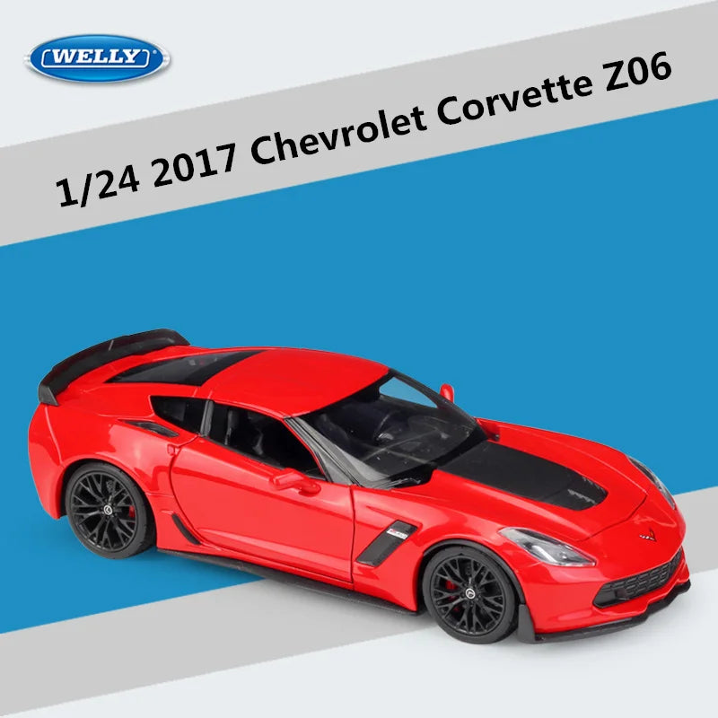 WELLY 1:24 Chevrolet Corvette Z06 2017 Alloy Sports Car Model Diecast Racing Car Model Simulation Collection Childrens Toys Gift