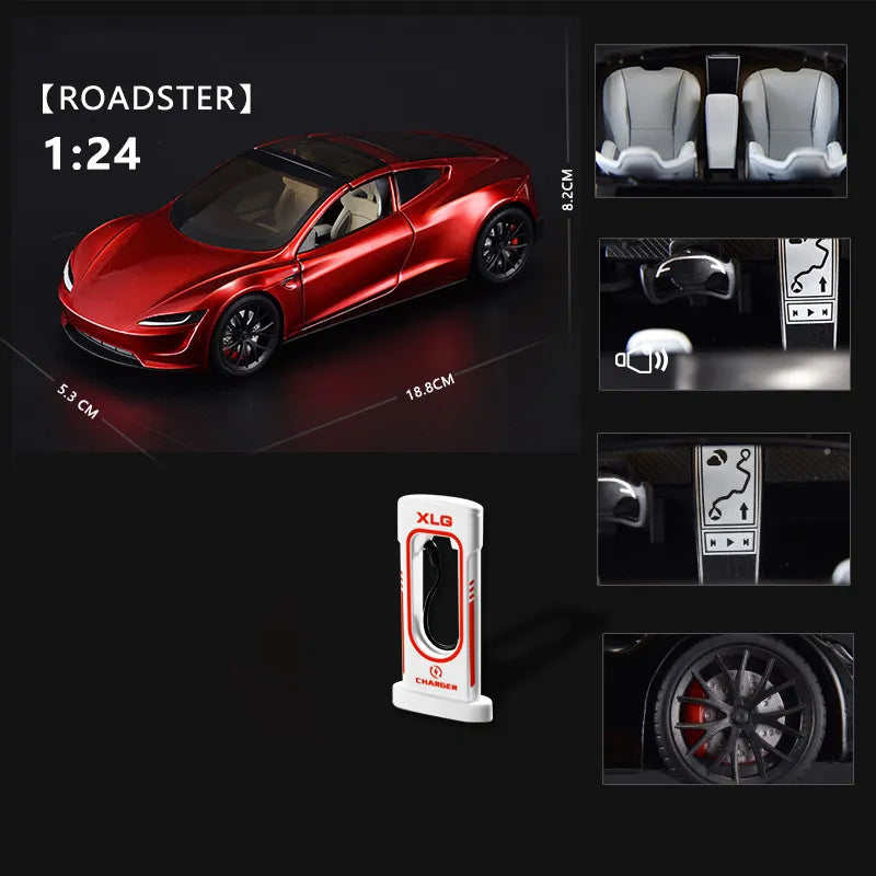 1:24 Tesla Model Y Model 3 Tesla Model S Alloy Die Cast Toy Car Model Sound and Light Roadster Red - IHavePaws