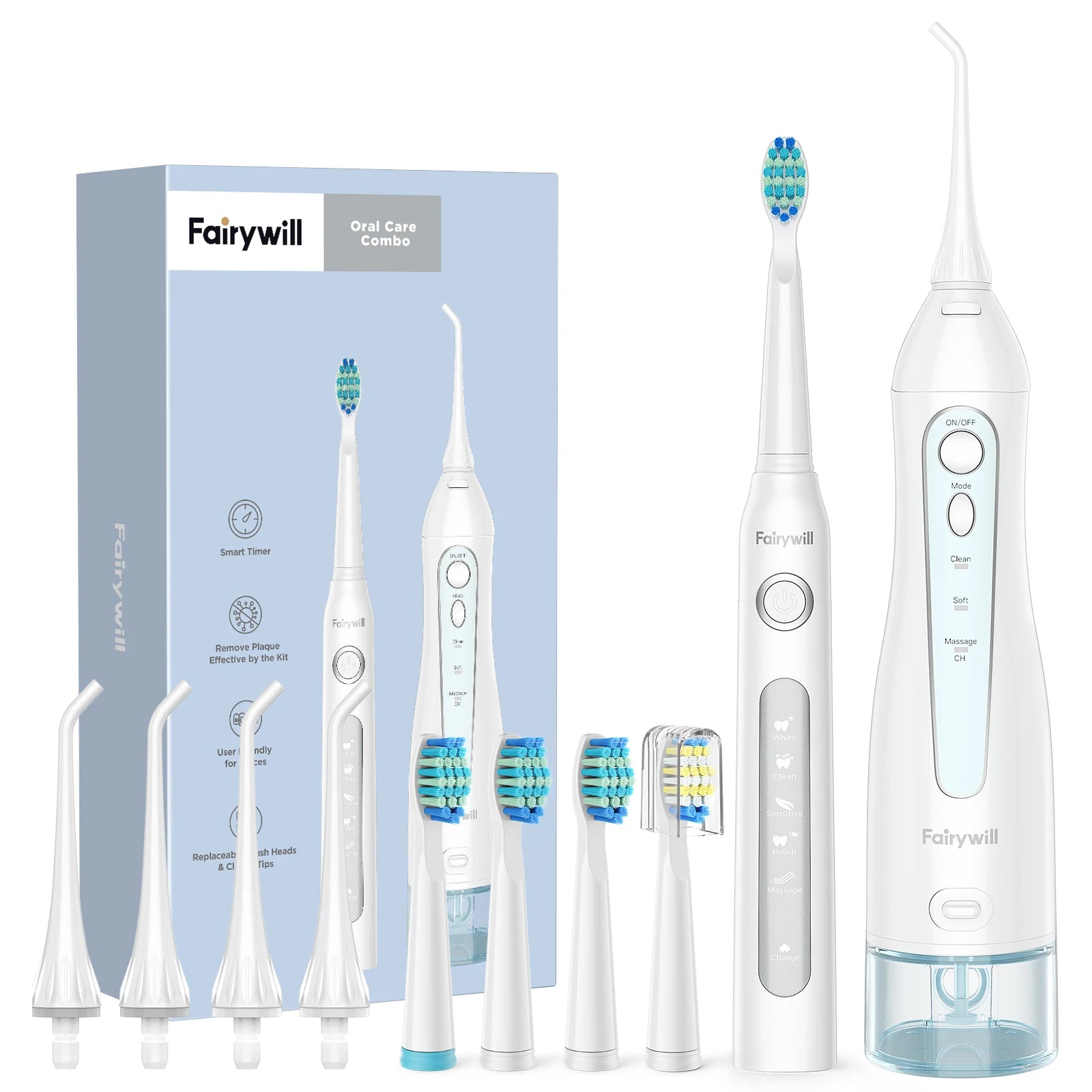 Fairywill Water Dental Flosser Teeth Portable Cordless USB Oral Irrigator Cleaner IPX7 Waterproof Electric Toothbrush Set Home 5020E-507White - IHavePaws