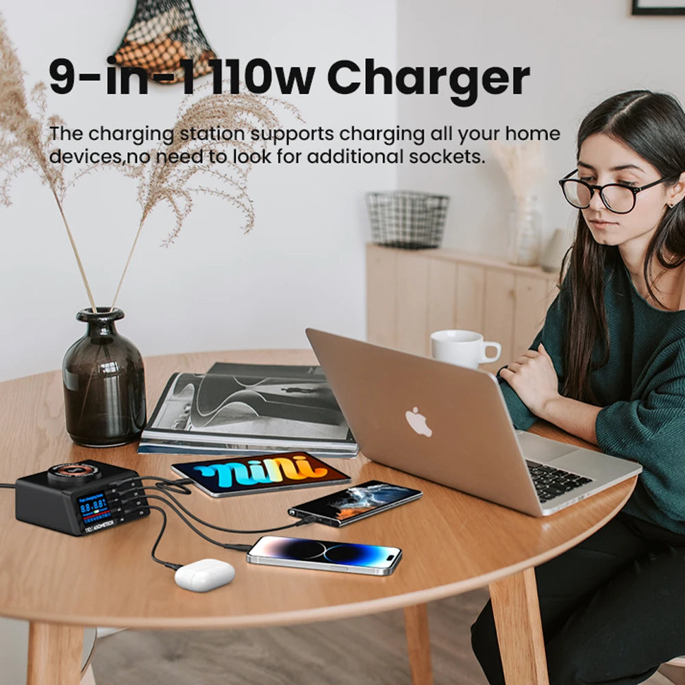 110W Usb Multi Chargers Wireless Charger Digital Display PD Type C Fast Charging for IPhone 14 13 Max IPad Xiaomi Samsung Laptop