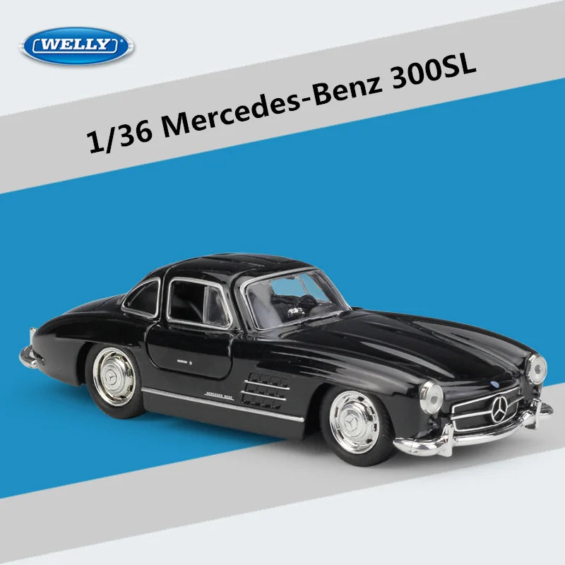 Welly 1:36 Mercedes-Benz 300SL Alloy Car Model Diecasts Metal Toy Car Model Simulation Door Can Opened Collection Childrens Gift Black - IHavePaws