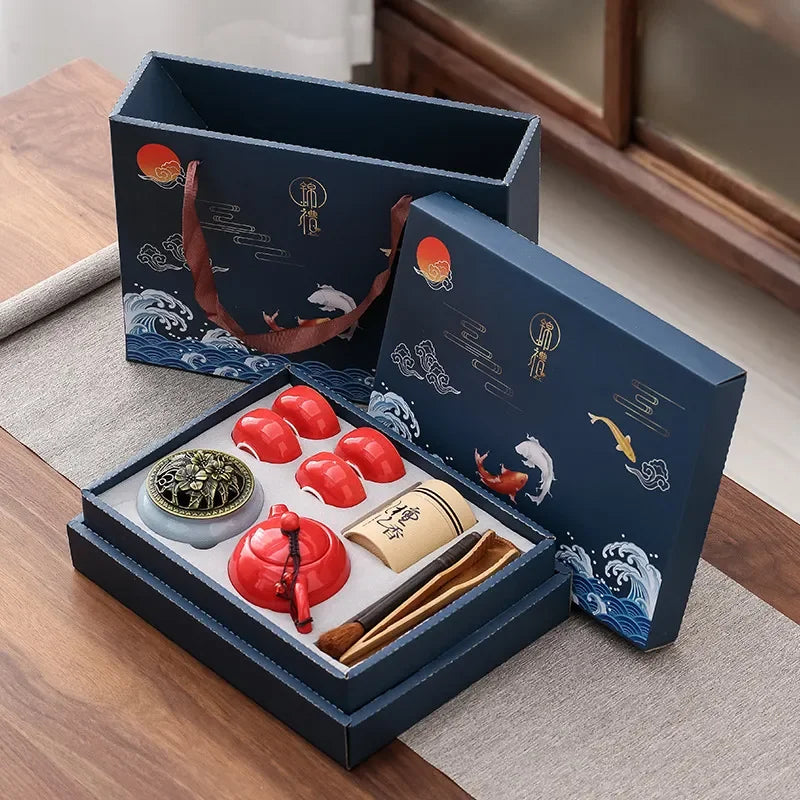 Kung Fu Tea Set Chinese Tea Ceremony Ceramic Set Gift Boxed L - IHavePaws