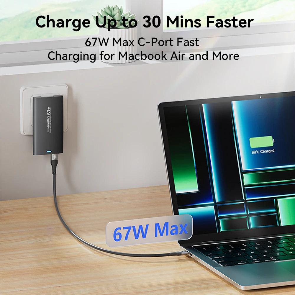 67W USB C GaN Ultra-Slim Fast Charger Dual Port PPS PD Foldable Wall Charger Fast Charging Block for IPhone 14 13 Samsung Laptop