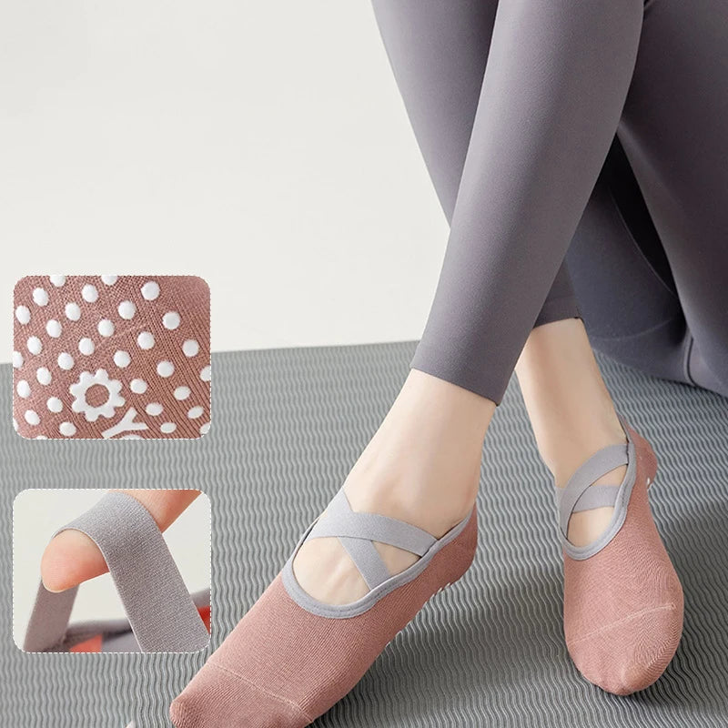 1Pair Professional Women Yoga Socks Silicone Anti-slip Ballet Pilates Socks Women Backless Breathable Bandage Dance Sports Socks - IHavePaws