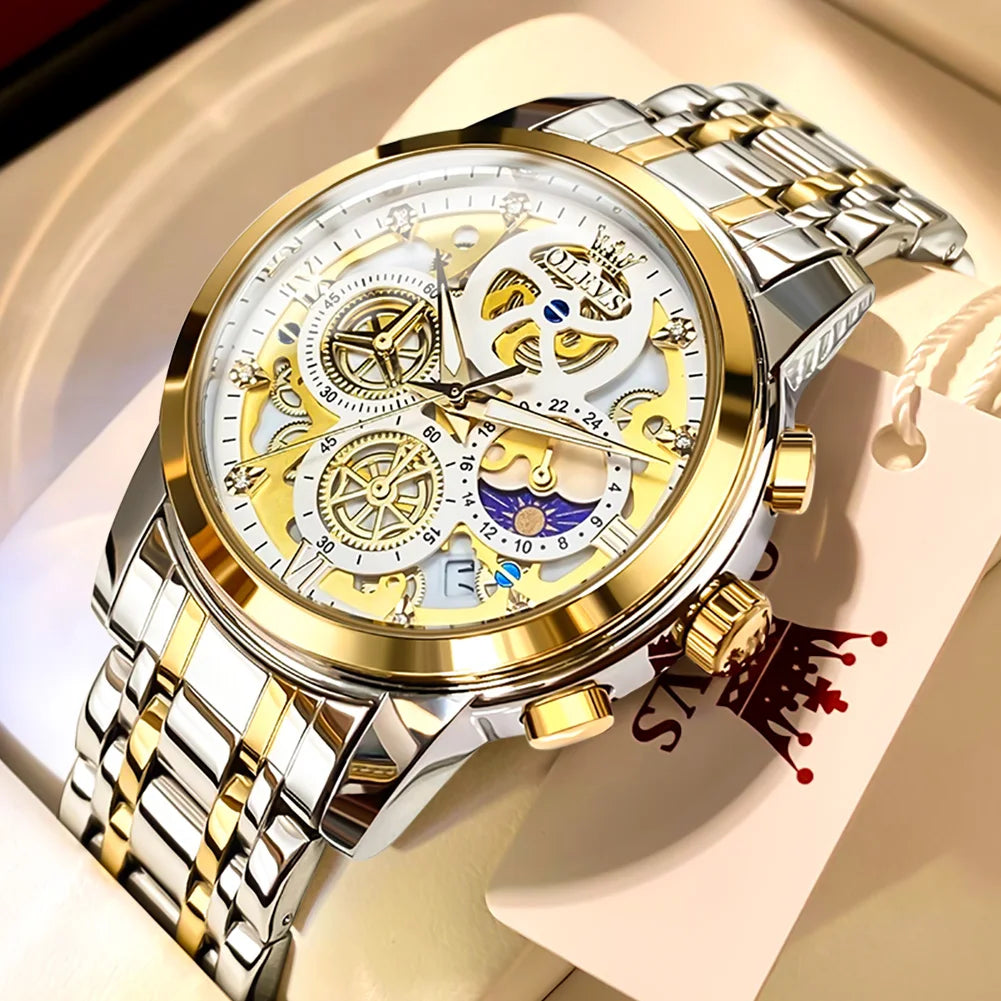 OLEVS Men's Watches Top Brand Luxury Original Waterproof Watch for Man Gold Skeleton Style GDJJ - ihavepaws.com