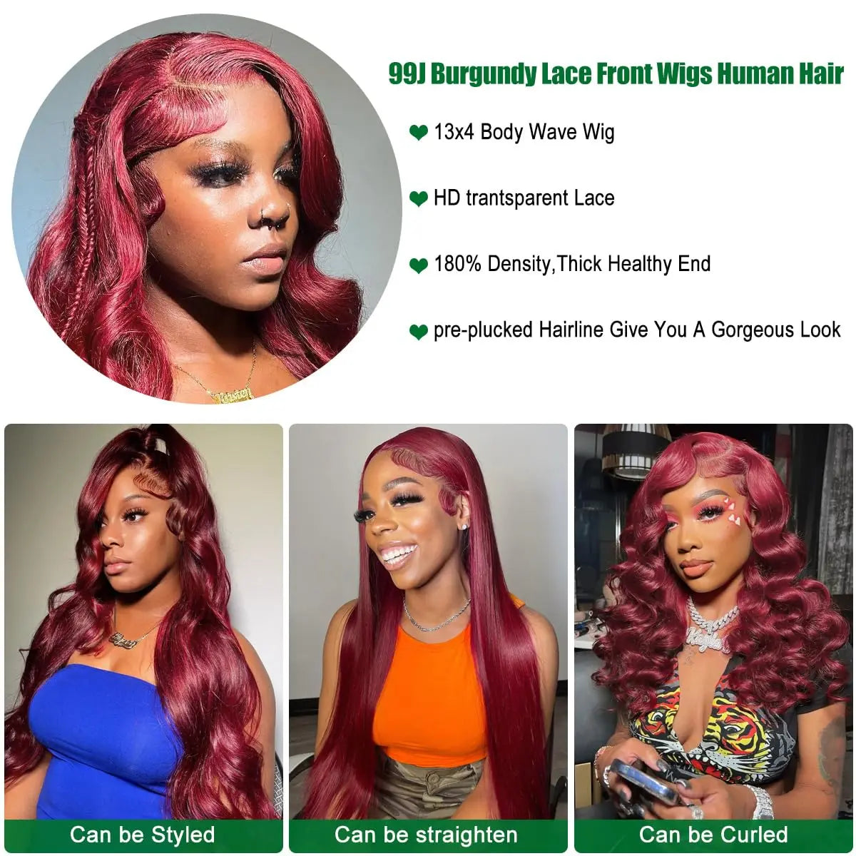 99j Burgundy Lace Front Wigs Human Hair Glueless Wine Red Colored Body Wave Wigs 13x6 13x4 HD Transparent Frontal Wigs