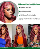 99j Burgundy Lace Front Wigs Human Hair Glueless Wine Red Colored Body Wave Wigs 13x6 13x4 HD Transparent Frontal Wigs