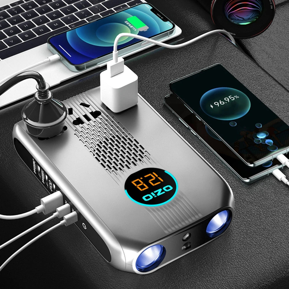200W 6 USB Car Charger Quick Charging 12V 24V Car Inverter PD QC 3.0 USB Car Phone Charger Fast Charging with Cigarette Lighter