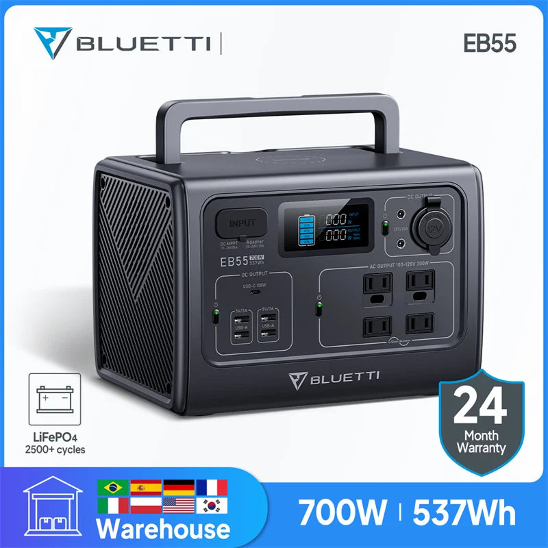 BLUETTI EB55 700W 537Wh Portable Power Station LiFePO4 Battery Solar Generator Battery Power Supply For Outdoor Camping Fishing - IHavePaws