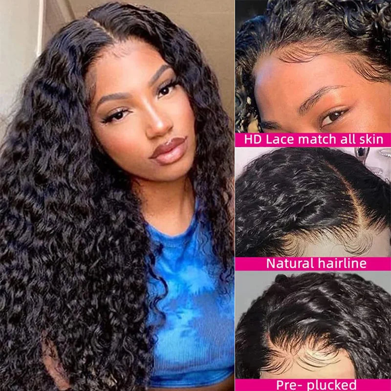 Deep Wave 13x6/13x4 HD Transparent Lace Front Human Hair Wigs  Brazilian Curly Human Hair Wig  4*4 HD Lace Closure Wigs