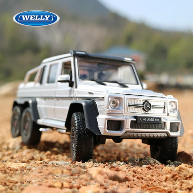 WELLY 1:24 Mercedes-Benz G63 AMG 6*6 Alloy Car Model Diecasts & Toy Metal Off-Road Vehicles Silvery - IHavePaws