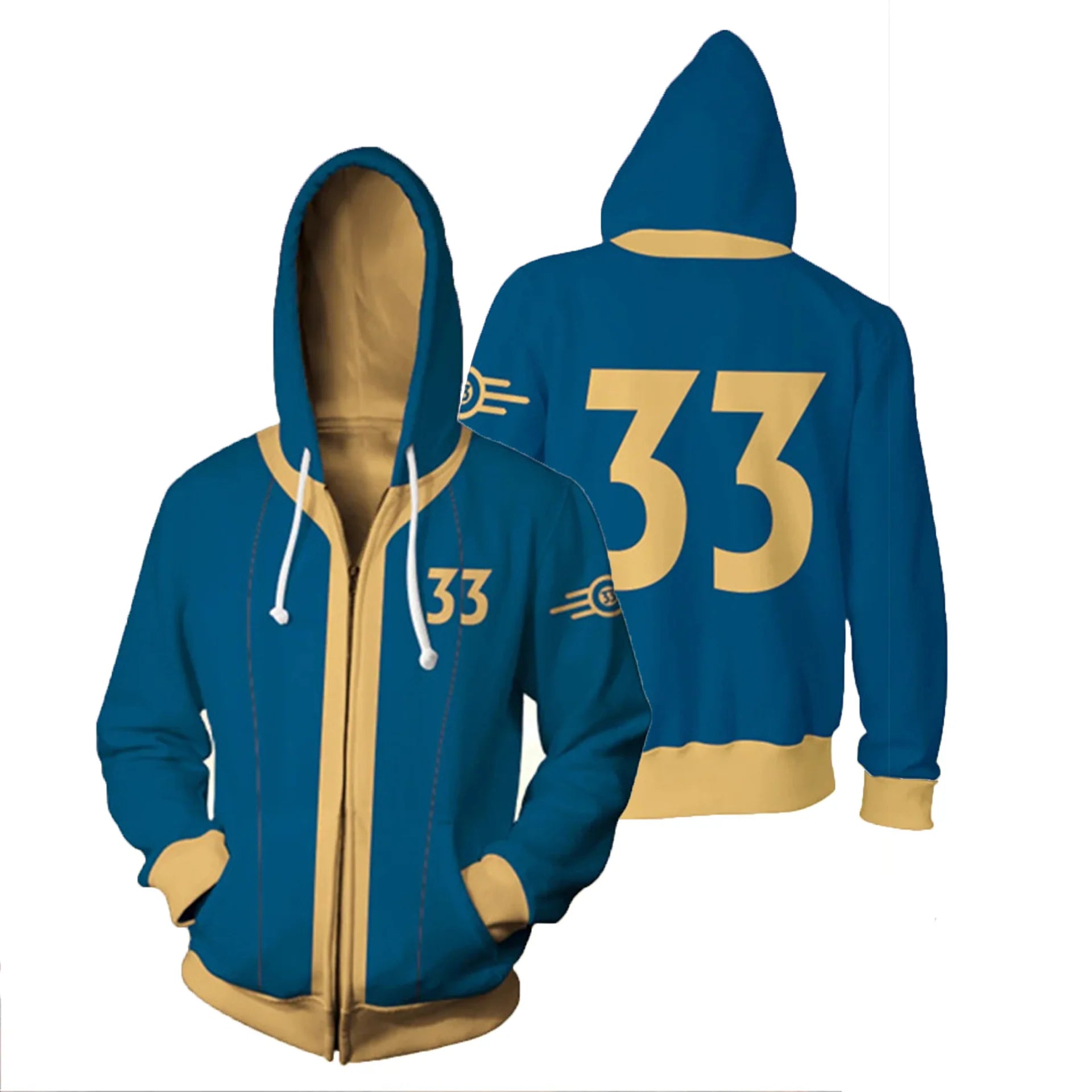 Fallout 4 Game Cosplay Costume Hoodie Vault 111 33 Shelter Zip Up 3D Print Jacket Sweatshirt street Coat Vault 33 / XXL - IHavePaws