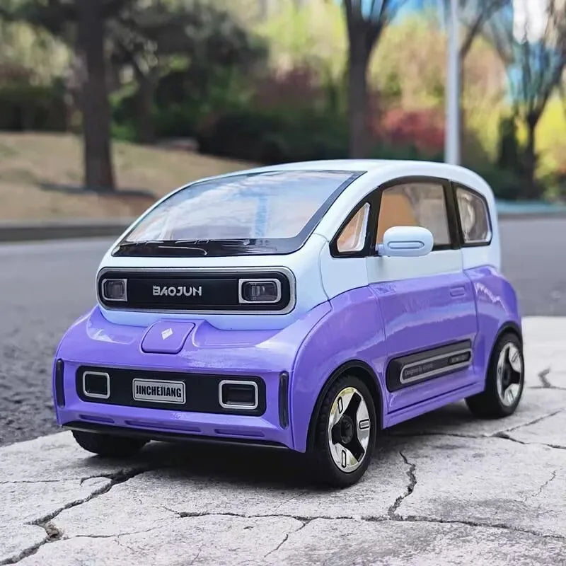 1:18 BAOJUN MINI EV Alloy New Energy Car Model Diecast Metal Vehicles Car Model With Charging Pile Sound and Light Kids Toy Gift Purple - IHavePaws