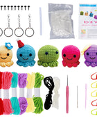 Crochet Kit for Beginners Small Octopus Crochet Knitting Kit Adorable Animal Crochet Starter Pack with 5 Colors Thread Stuffing 5 color - IHavePaws