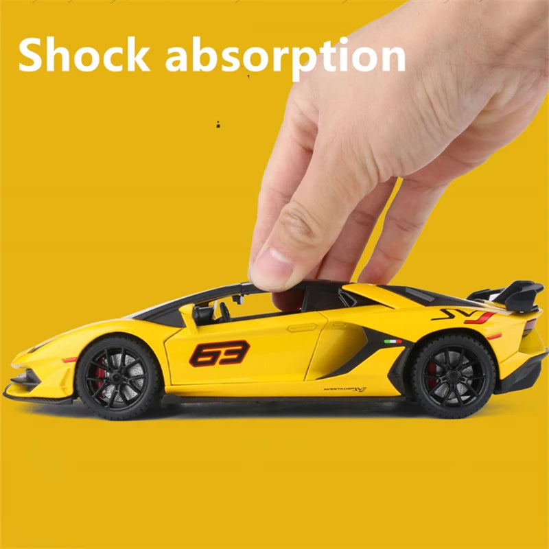 1/24 Aventador SVJ 63 Alloy Sports Car Model Diecast Metal Toy Racing Car Model Simulation Collection Sound and Light Kids Gifts