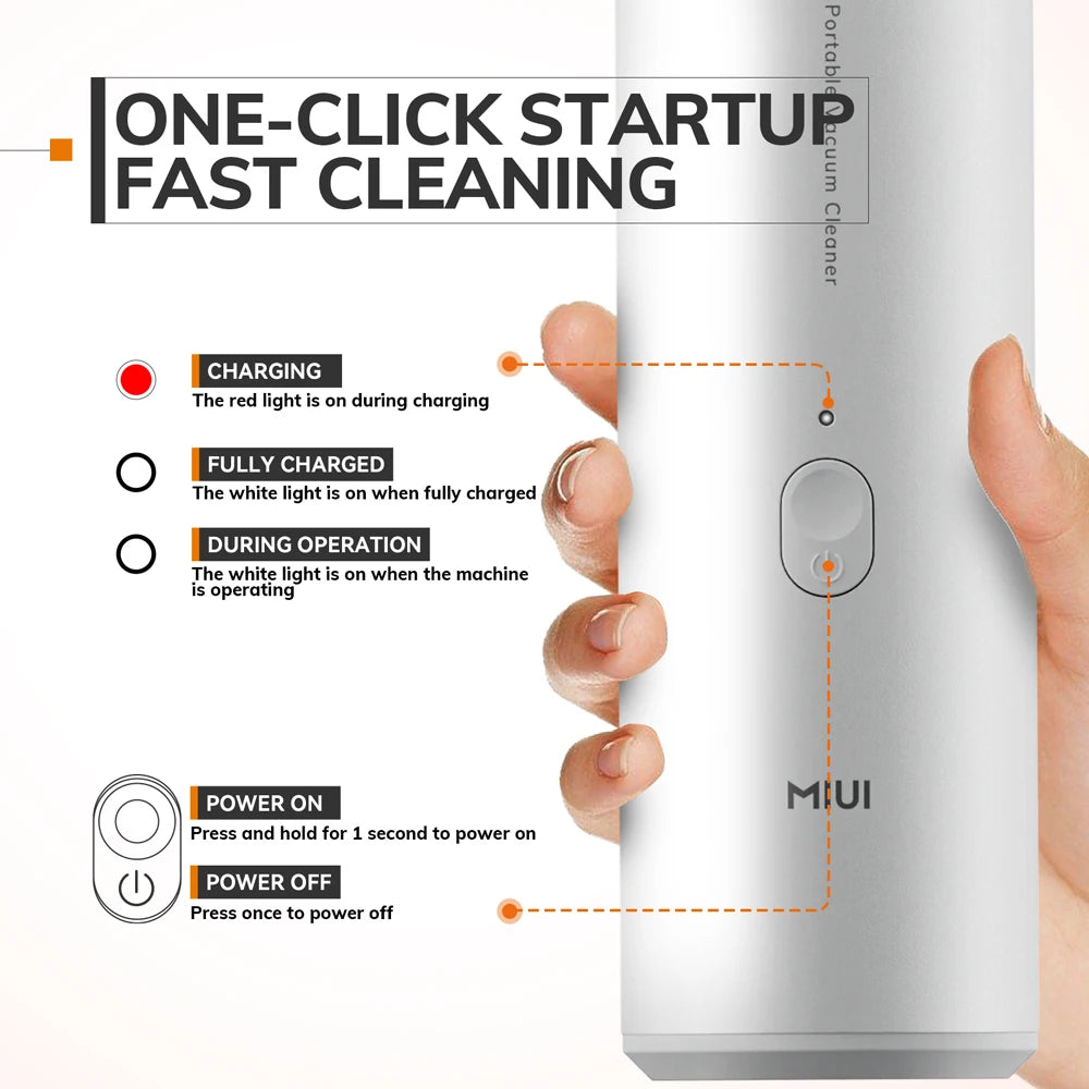 MIUI Cordless Handheld Vacuum Cleaner for Laptop & Car,Portable & Multifunctional,USB Rechargeable,Strong Suction,White - IHavePaws