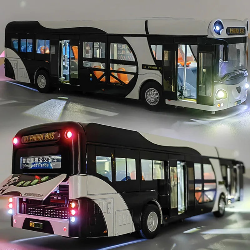 Large Size Alloy Electric Tourist City Traffic Panda Bus Model Metal Lovely Business Bus Model Sound Light Girls Toy Kids Gifts - IHavePaws