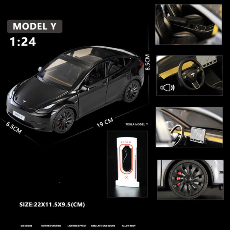 1:24 Tesla Model Y SUV Alloy Car Model Diecast Metal Toy Vehicles Car Model Simulation Collection Sound and Light Childrens Gift Model Y Black 1 - IHavePaws