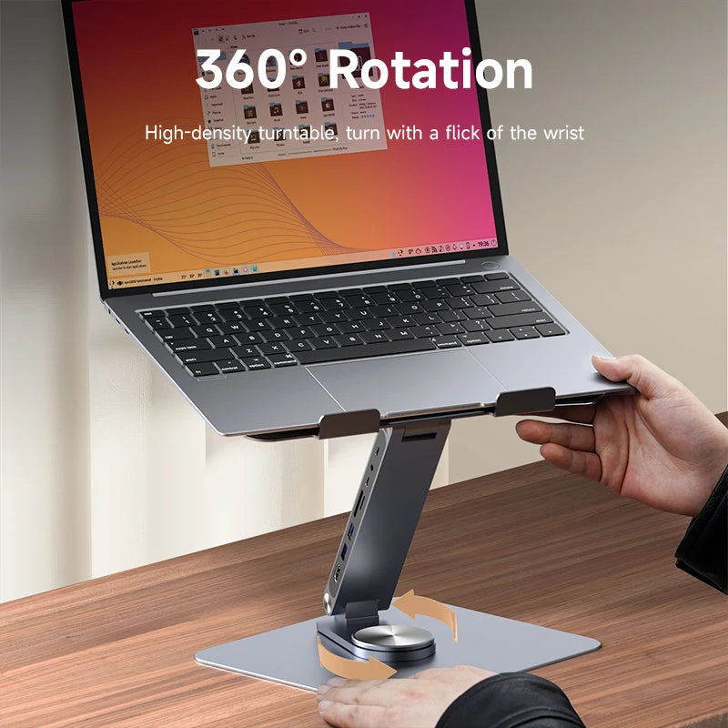 Hagibis Adjustable Aluminum Laptop Stand for Desk with USB C Dock Ergonomic Laptop Riser USB C Hub For Macbook Windows Notebook - IHavePaws