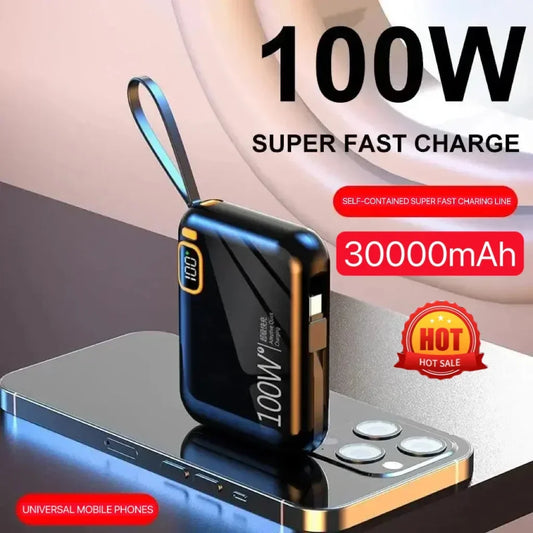 30000mah Portable Power Bank PD100W USB to Type C Cable Two-way Fast Charger Mini Powerbank for iPhone Xiaomi Samsung 2024 New - IHavePaws