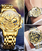 OLEVS Men's Watches Top Brand Luxury Original Waterproof Watch for Man Gold Skeleton Style - ihavepaws.com