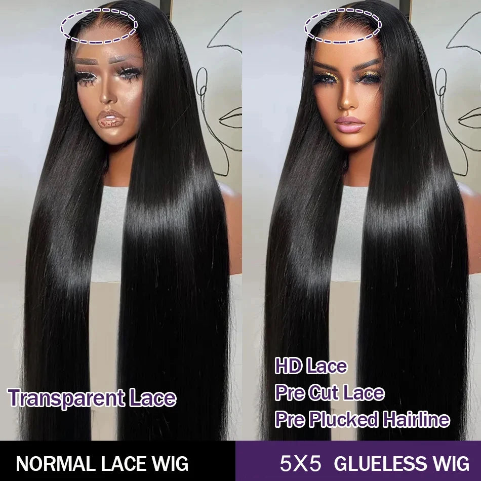 Glueless Straight 6x4 5x5 Lace Closure Pre Cut Lace Wig Brazilian Human Hair Transparent Lace Wigs Easy Wear Glueless Wigs 180%