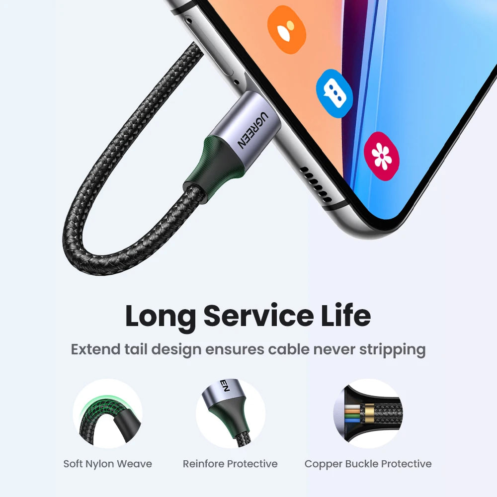 UGREEN 3A USB Type C Cable For Xiaomi Samsung Galaxy S24 Fast Charging USB Charging Data Cable 18W For iPhone 15 iPad Poco USB C - IHavePaws