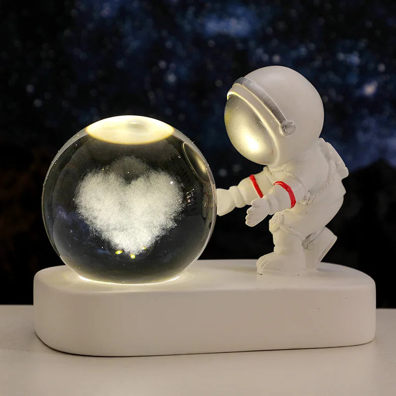 Creative Astronaut Starry Sky Walking Night Light Carved Crystal Ball Luminous Base Decoration E - IHavePaws