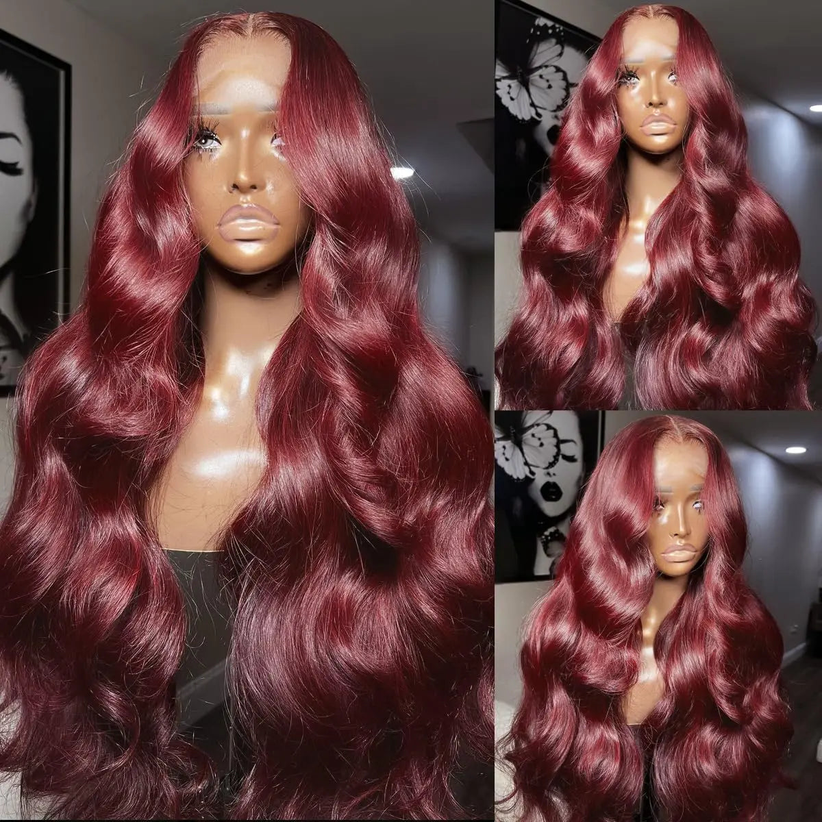 99j Burgundy Lace Front Wigs Human Hair Glueless Wine Red Colored Body Wave Wigs 13x6 13x4 HD Transparent Frontal Wigs