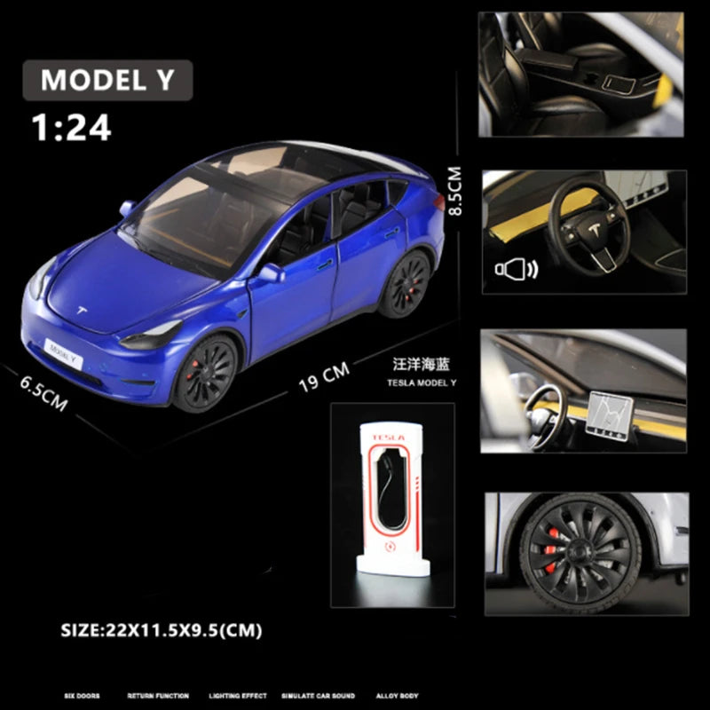 1:24 Tesla Model Y SUV Alloy Car Model Diecast Metal Toy Vehicles Car Model Simulation Collection Sound and Light Childrens Gift Model Y Blue 1 - IHavePaws