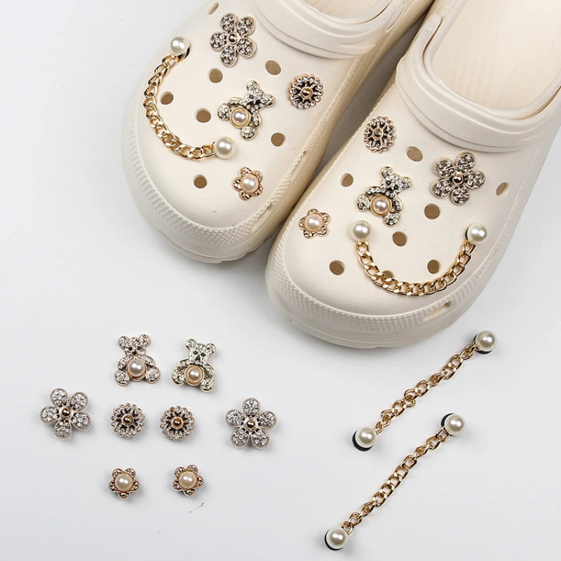 Shoe Charms for Crocs DIY Diamond Pearl Chain Detachable Decoration Buckle for Croc Shoe Charm Accessories Kids Party Girls Gift E-10PCS - IHavePaws