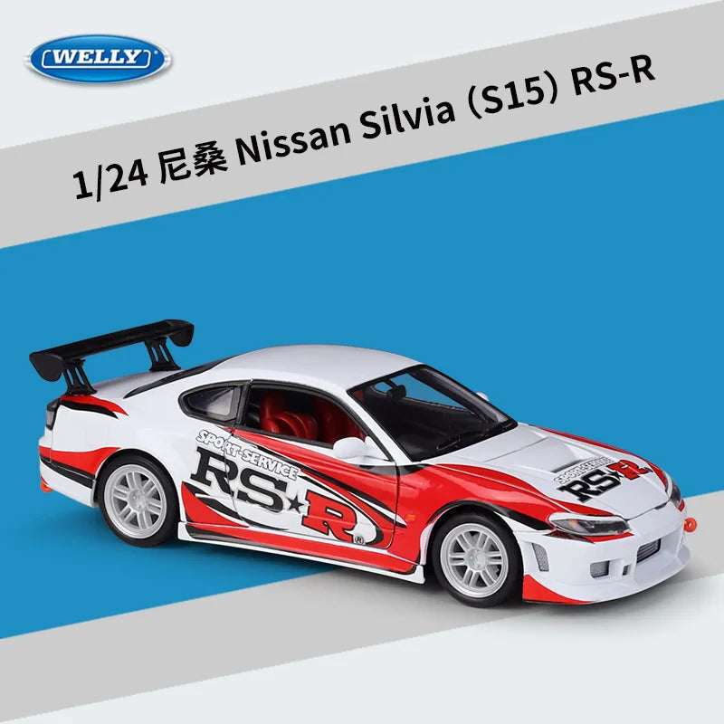 Welly 1:24 Nissan S15 RSR Alloy Track Racing Car Model Diecasts Metal Sports Car Model Simulation Collection Childrens Toys Gift S15 RSR - IHavePaws