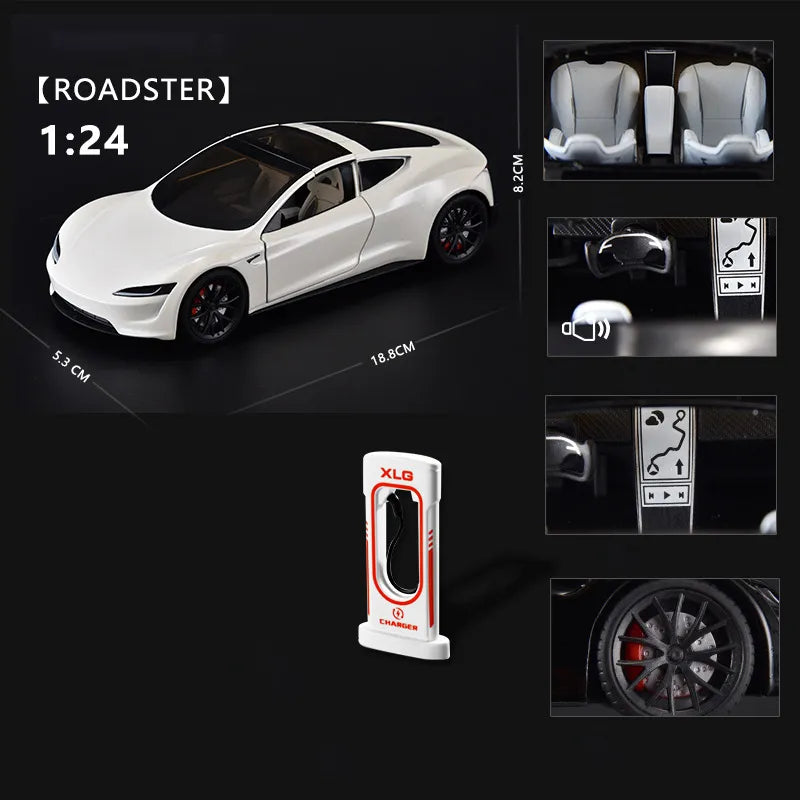1:24 Tesla Model Y Model 3 Tesla Model S Alloy Die Cast Toy Car Model Sound and Light Roadster White - IHavePaws
